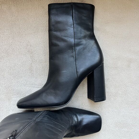Steve Madden Lourde Black Leather Black Ankle Boot Bootie Square Toe Women 8 M - Picture 16 of 16